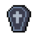 A small pixel art coffin with a cross on the lid.