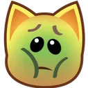 Cat face with a green complexion and a look of intense nausea and discomfort.