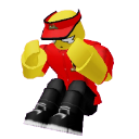 A blocky character with a yellow head and red clothing hunched over in a pose of extreme sadness.