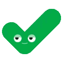 Green checkmark symbols with sleepy, half-lidded eyes and small smiles.
