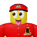 Character with a yellow head and red cap sticking its tongue out in a silly expression.