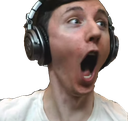 A man wearing headphones with his mouth wide open in a shocked expression.