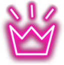 Crown icon glowing in bright neon pink with three vertical light streaks above it.