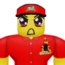 A blocky yellow character with an angry expression wearing a red hat and shirt.