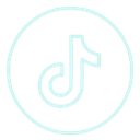 Musical note symbol outlined in neon blue inside a circular border.