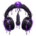 Black headphones with a purple gemstone dripping with purple liquid.