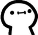 A simple white character head with a black outline, two black dot eyes, and a straight horizontal line for a mouth.