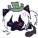 A small dark creature with white hair and a green crown looking extremely angry with red glowing eyes.