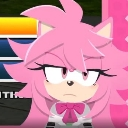 A pink hedgehog character with long hair and a bow looking at the viewer with a bored and skeptical expression.