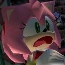 Amy Rose with a shocked and distressed expression on her face.