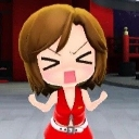 A 3D chibi girl with brown hair wearing a red outfit, making an angry face with eyes closed and mouth open in a tantrum.