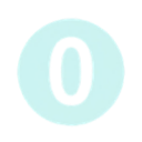 Number zero in black font centered inside a light blue circle.