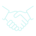 Handshake icon depicted in a simple blue line-art style on a black background.