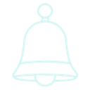 A light blue line-art bell icon centered on a black background.