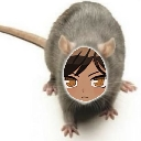 A brown rat with an anime-style face superimposed onto its head, looking directly at the viewer.
