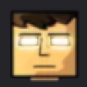 Square character head with glowing white eyes and a neutral expression.