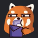 Red panda with a deadpan expression holding a purple drink container to its mouth.