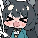 A chibi anime girl with dark hair and a teal outfit screaming with her eyes closed in a dramatic expression.