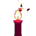 Candle with a flickering yellow flame in a pixel art style.