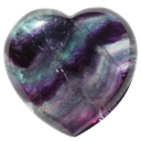 Heart-shaped polished gemstone with swirling purple and teal mineral patterns.