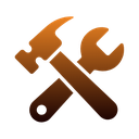 A hammer and a wrench crossed over each other in a flat, stylized design.