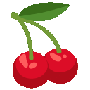A horizontal row of slot machine symbols including cherries, a watermelon slice, a blue diamond, and a lemon.