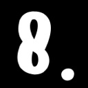Number eight in a bold white sans-serif font centered on a black background.