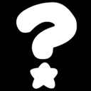 Question mark symbol with a small star shape underneath it in white on a black background.