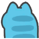 A blue cartoon cat slowly peeking into the frame with a suspicious side-eye expression.