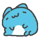 A small blue creature with a white belly swaying back and forth with a happy, closed-eye expression.