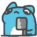 A blue cartoon creature holding a kitchen knife with a sparkle appearing on the blade.