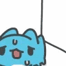A small blue cat-like creature with a white belly sweating and looking increasingly stressed and panicked.