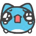 A blue cat-like creature with a sad expression and large white tears streaming down its face.