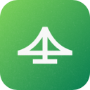 Bridge symbol icon in white line art on a green gradient background.