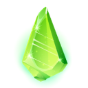 A glowing green crystal shard with a faceted, sparkling surface.