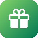 Gift box with a bow centered on a green square background.