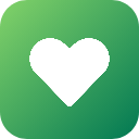 White heart shape centered on a green square background.