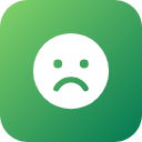 A white sad face icon centered on a green gradient background.