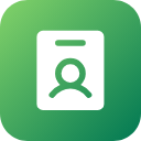 ID badge icon featuring a white silhouette of a person on a green background.