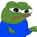 Pepe the frog shrugging with a confused expression while wearing a blue shirt.