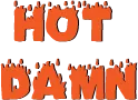 Text reading HOT DAMN in a dripping orange font against a black background.