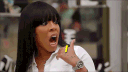 A woman making dramatic facial expressions and pointing at herself with text overlays saying I Don't Give A.