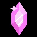 Pink faceted crystal with a white sparkle icon.
