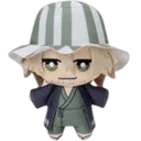 A chibi character with a smug expression wearing a white and green striped bucket hat.