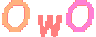The letters O, w, and o repeated in a colorful pixel-art font.