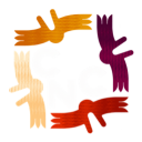 Abstract color block featuring vibrant sections of red, orange, yellow, purple, and white.