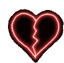 Heart symbol with a glowing red neon outline that shifts between being cracked and whole against a black background.