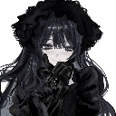 A shy gothic anime girl with long hair and a lace headpiece covering her face with her hands.