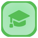 Graduation cap icon in a vibrant green square frame.