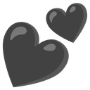 Two stylized black hearts overlapping each other with a subtle glossy highlight.